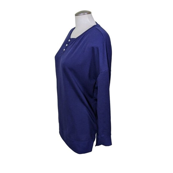Splendid Henley Tunic Top Womens M Navy Blue Long Sleeve Ribbed Hem Side Splits - Picture 5 of 8